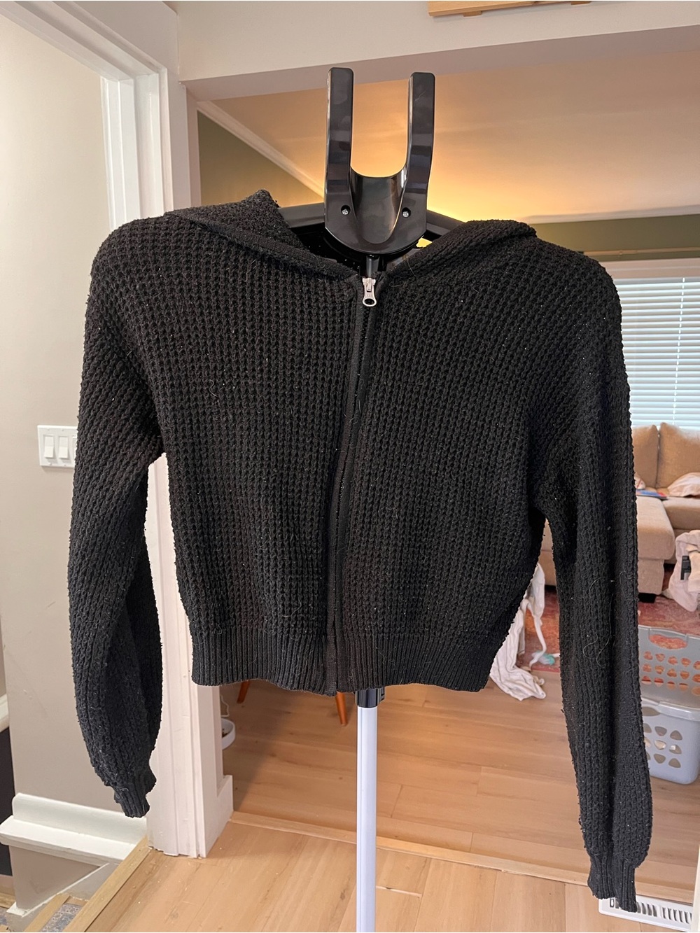 Classic Black Zip-Up Hooded Women's Sweater Sugar Moon - M fits like a S